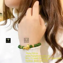 Vòng tay ngọc bích Canada mix charm vàng hồ ly 24k