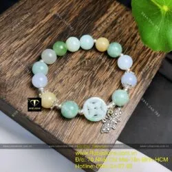 Vòng tay ngọc Cẩm thạch tứ quý mix charm bạc - Hình ảnh 4
