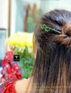 Trâm cài tóc hoa mai Ngọc bích chạm trổ tinh xảo - Ảnh 12
