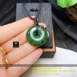 Mặt dây chuyền đồng điếu ngọc bích Canada xanh lý đậm, KT 28mm - Ảnh 2