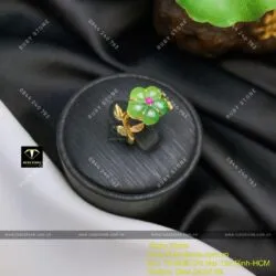Nhẫn hoa mai Ngọc bích thiết kế, vàng 10k - Ảnh 8