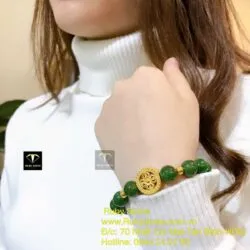 Vòng tay ngọc bích Canada mix charm vàng 24k