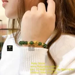 Vòng Ngọc bích Canada xanh đậm, mix charm Đồng tâm kết vàng 24k