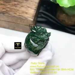 Nhẫn đầu rồng ngọc Cẩm thạch sơn thuỷ xanh đen - Hình ảnh 4