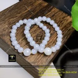 Vòng tay ngọc Cẩm thạch tử la lan, mix bi vàng 18k - Hình ảnh 4