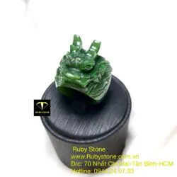 Nhẫn đầu rồng ngọc bích Canada xanh lý đậm tạc tinh xảo - Ảnh 5