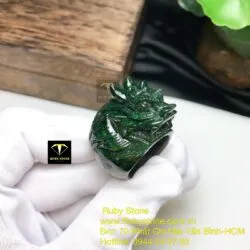 Nhẫn đầu rồng ngọc Cẩm thạch sơn thuỷ xanh đen - Hình ảnh 5