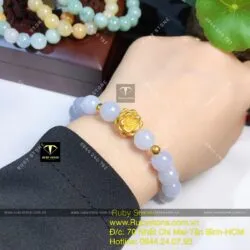 Vòng chuỗi Cẩm thạch tử la lan, mix charm vàng liên hoa 24k - Hình ảnh 9