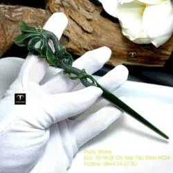 Trâm cài tóc liên hoa ngọc bích chạm tay tinh xảo - Ảnh 7
