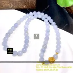 Vòng cổ Cẩm thạch tử la lan, mix charm vàng hoa sen 24k - Hình ảnh 4