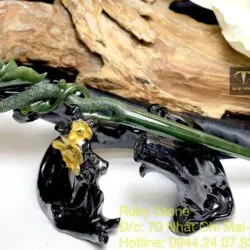 Trâm cài tóc liên hoa ngọc bích chạm tay tinh xảo