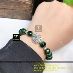 Vòng chuỗi Cẩm thạch sơn thuỷ Myanmar mix charm bạc