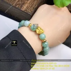 Vòng tay ngọc Cẩm thạch đậu lý, mix charm vàng 24k