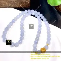 Vòng cổ Cẩm thạch tử la lan, mix charm vàng hoa sen 24k