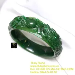 Vòng tay ngọc bích Canada chạm Song Long chầu nguyệt - Hình ảnh 5