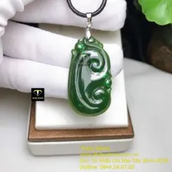 Ngọc bội như ý ngọc bích Canada xanh đậm, KT 37mm - Ảnh 4