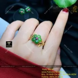 Nhẫn hoa mai Ngọc bích thiết kế, vàng 10k - Ảnh 11