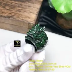 Nhẫn đầu rồng ngọc Cẩm thạch sơn thuỷ xanh đen - Hình ảnh 3