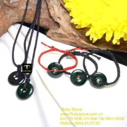 Đồng điếu ngọc Cẩm thạch sơn thuỷ xanh đen, KT 22mm - Ảnh 2