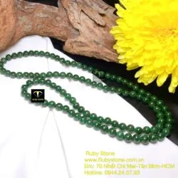 Vòng chuỗi Ngọc bích 108 hạt 8 ly xanh lý đậm - Ảnh 4