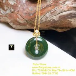 Mặt dây chuyền đồng điếu ngọc bích, vàng 18k - Ảnh 2