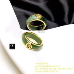 Nhẫn ngọc Cẩm thạch sơn thuỷ, vàng 10k - Ảnh 2