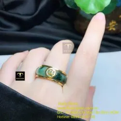 Nhẫn ngọc Cẩm thạch sơn thuỷ, vàng 10k - Ảnh 6