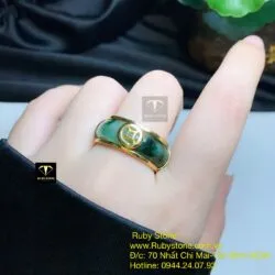 Nhẫn ngọc Cẩm thạch sơn thuỷ, vàng 10k - Ảnh 4