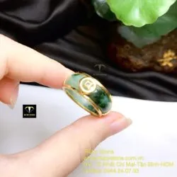 Nhẫn ngọc Cẩm thạch sơn thuỷ, vàng 10k - Ảnh 3