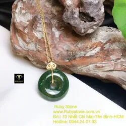 Mặt dây chuyền đồng điếu ngọc bích, vàng 18k