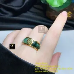 Nhẫn ngọc Cẩm thạch sơn thuỷ, vàng 10k