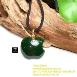Mặt dây chuyền quả táo Ngọc Bích xanh đậm, móc vàng 10k - Hình ảnh 8