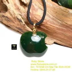 Mặt dây chuyền quả táo Ngọc Bích xanh đậm, móc vàng 10k - Hình ảnh 3