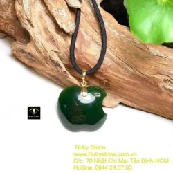 Mặt dây chuyền quả táo Ngọc Bích xanh đậm, móc vàng 10k - Hình ảnh 5