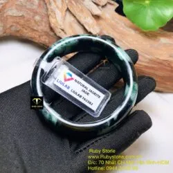 Vòng cẩm thạch sơn thuỷ xanh lục đậm, ni tay 51mm, bản 15,5mm - Ảnh 4