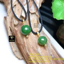 Mặt dây chuyền trái châu Ngọc bích 16 ly, móc bạc xi vàng - Hình ảnh 2