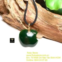 Mặt dây chuyền quả táo Ngọc Bích xanh đậm, móc vàng 10k - Hình ảnh 6