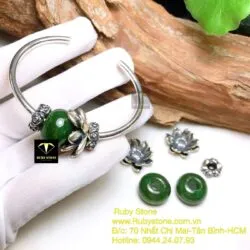 Kiềng tay charm bạc liên hoa mix lu thống ngọc bích Canada - Ảnh 8