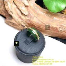 Nhẫn ngọc bích xanh đậm VIP 8 ly, vàng 10k - Ảnh 3