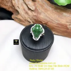 Nhẫn thiềm thừ (cóc ba chân) Ngọc bích lên bạc - Hình ảnh 3
