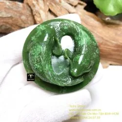 Song ngư Ngọc bích chạm tay tinh xảo, KT 50mm - Hình ảnh 8