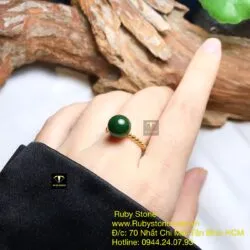Nhẫn trái châu Ngọc bích Canada, vàng 18k