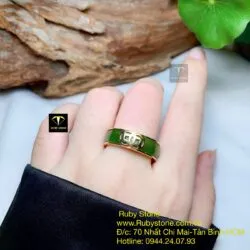 Nhẫn Ngọc bích vuông 6 ly xanh lá, vàng 18k - Ảnh 4