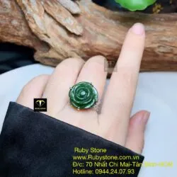 Nhẫn hoa mẫu đơn Ngọc bích, bạc 925 Nhẫn hoa mẫu đơn Ngọc bích, bạc 925