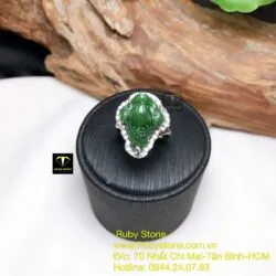 Nhẫn thiềm thừ (cóc ba chân) Ngọc bích lên bạc - Hình ảnh 2