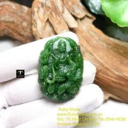 Phật Quan Âm tự tại ngọc bích chạm tay tinh xảo, KT 45mm