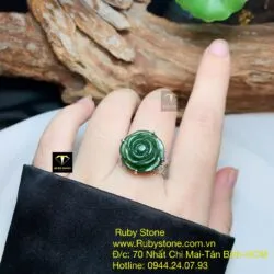 Nhẫn hoa mẫu đơn Ngọc bích, bạc 925 Nhẫn hoa mẫu đơn Ngọc bích, bạc 925
