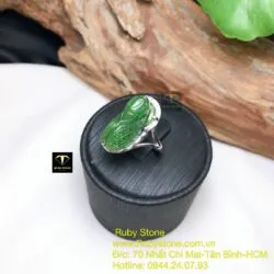 Nhẫn ve sầu (ngọc thiền) Ngọc bích, bạc 925 - Hình ảnh 5