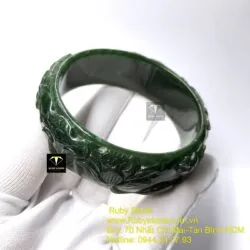 Vòng ngọc bích chạm khắc Hoa sen, ni tay 55mm - Ảnh 6