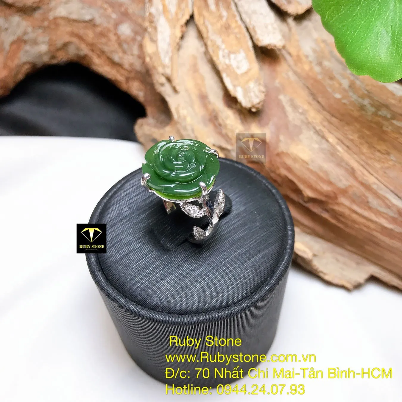 Nhẫn hoa mẫu đơn Ngọc bích, bạc 925 Nhẫn hoa mẫu đơn Ngọc bích, bạc 925 - Ảnh 3